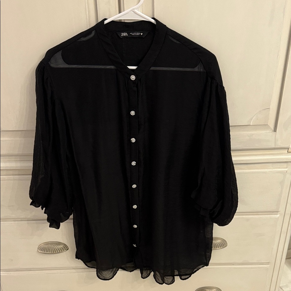 Zara Flowy Sheer Button-Up Shirt